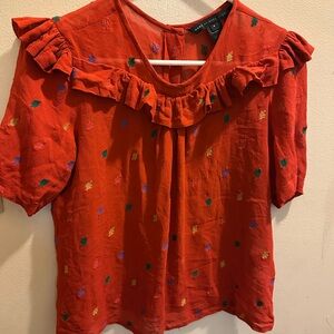 Red Ruffled Blouse with Floral Embroidery MARC JACOB